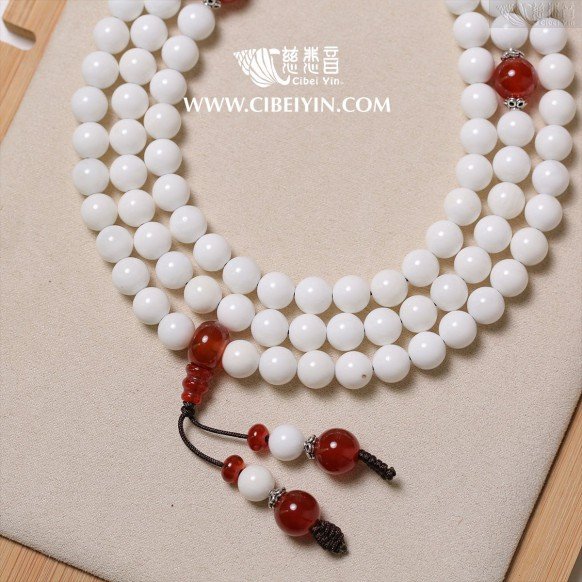 Milky White Tridacna 108 Prayer Beads - 8mm -5