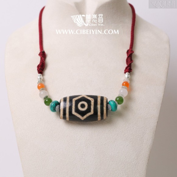Auspicious Protective Dzi Bead Necklace – 40 mm – Random Shipment