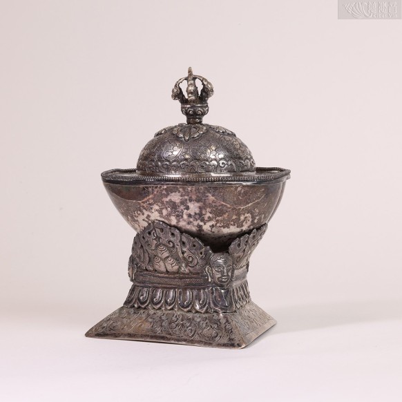 19th Century Tibetan Silver Kapala Offering Cup