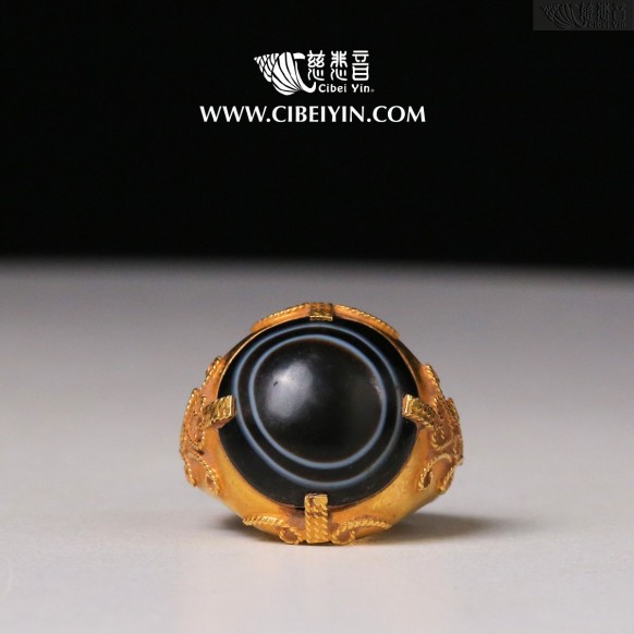 Ancient Dzi Bead Gold Ring-6 (Natural Heaven's Eye Dzi Bead)