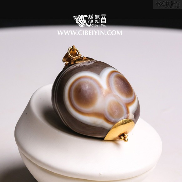 Natural Three-Eyed Dzi Bead King pendant-3