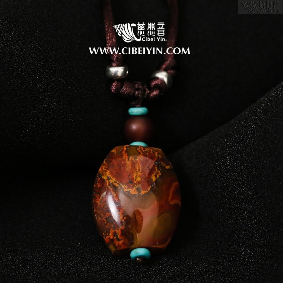 "Flaming Red Lotus"True Fire Stone Necklace-18-007