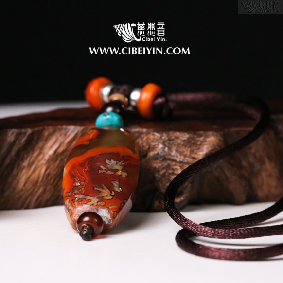 "Lotus Pond Pavilion"True Fire Stone Necklace-18-009