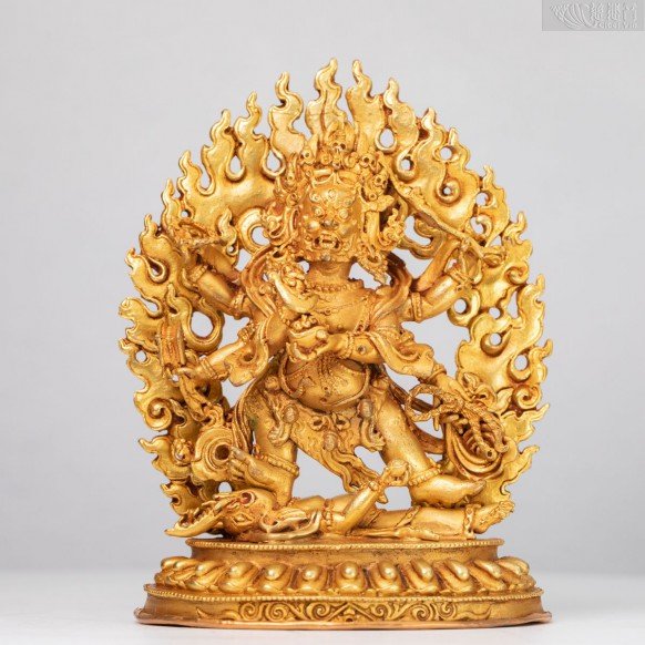 Gold Plated on Bronze Statue of Mahakala