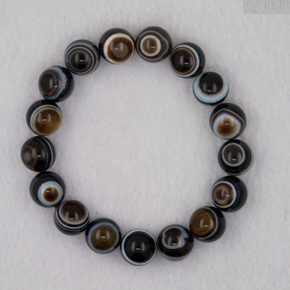 Grade A Natural Agate Dzi Bead Bracelet 12mm