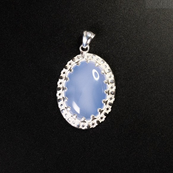 Natural Blue Chalcedony Silver Pendant (Large) -B
