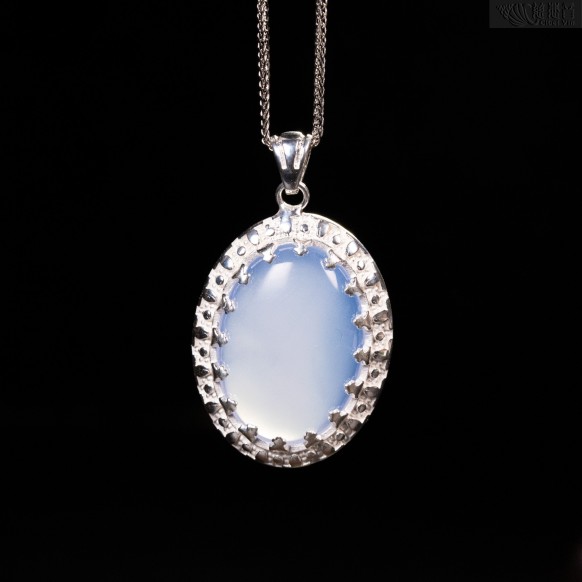Natural Blue Chalcedony Silver Pendant (Large) -A