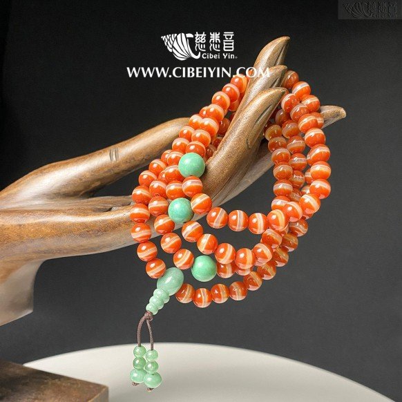 Natural Agate Medicine Buddha 108 Prayer Beads  (thin line) 03-02