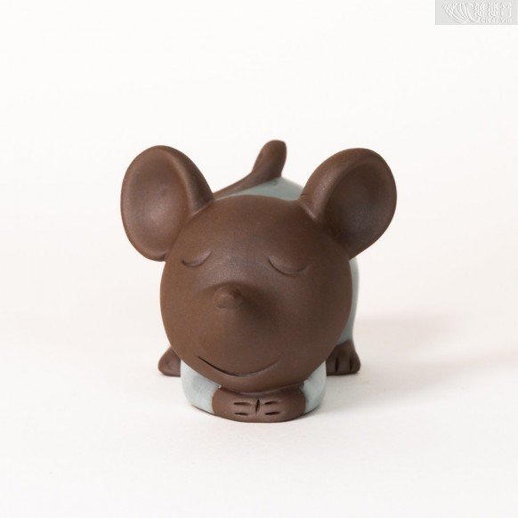 Zen Tea Pets -"Reminiscing" Good Fortune Mouse (Tail Up) - Blue
